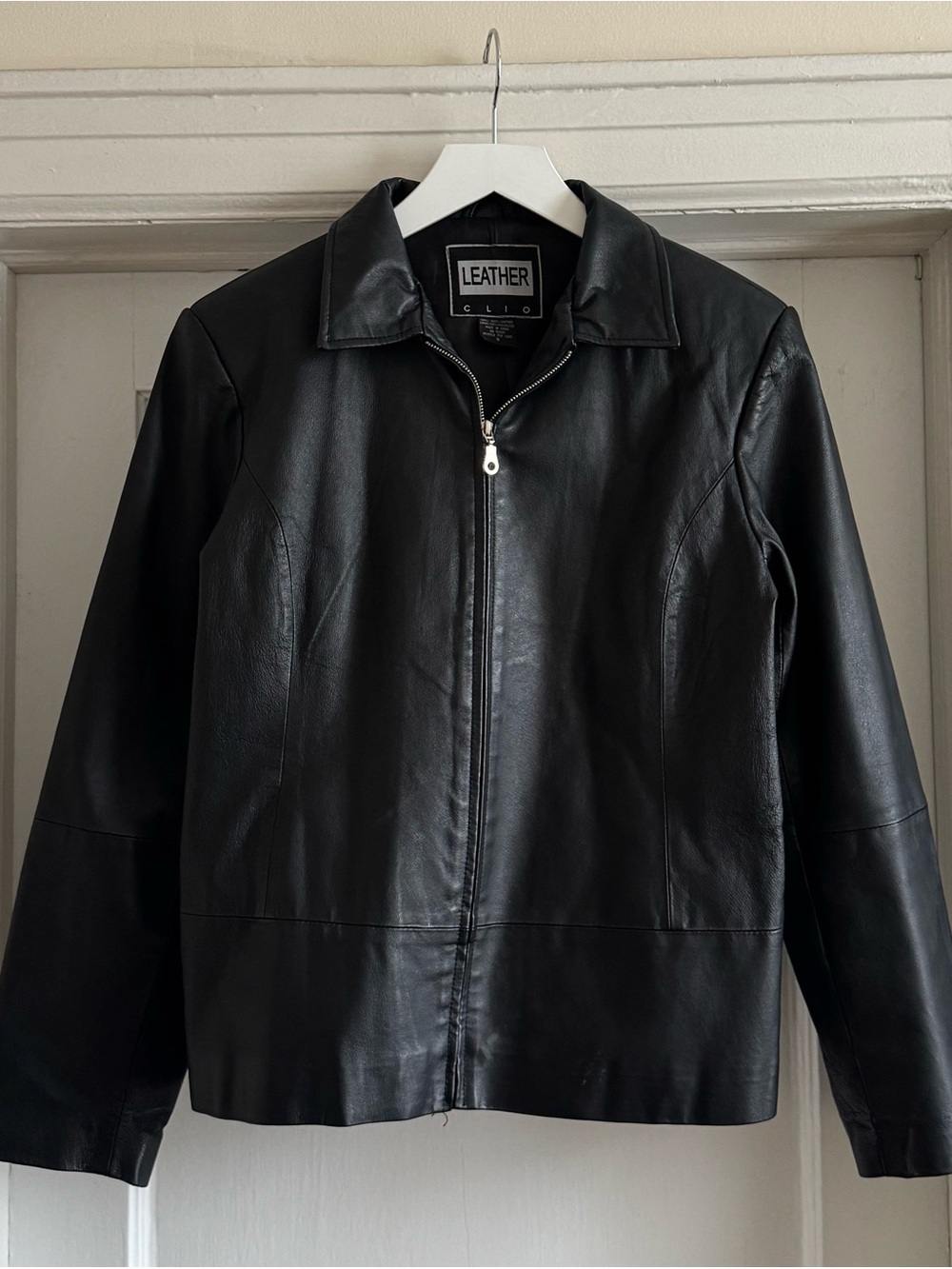 Black Leather Zip-Front Jacket